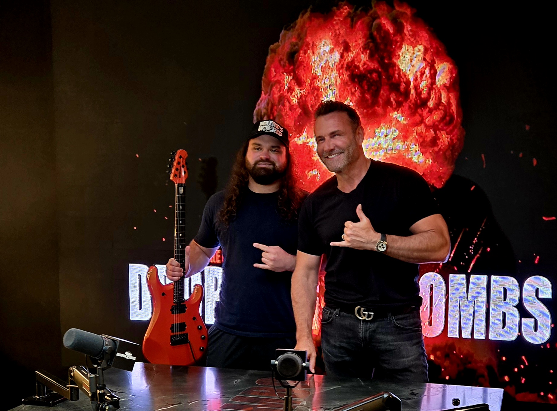 Zach with Brad Lea on the Dropping Bombs podcast set